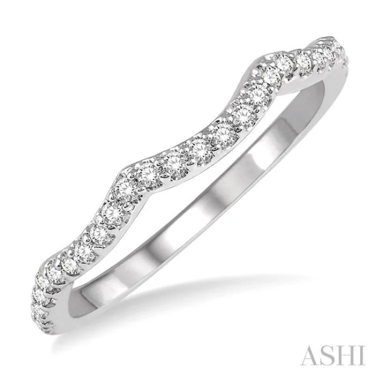 Custom Women’s Diamond Rings-1/5 Ctw Wave Lattice Round Cut Diamond Wedding Band in 14K White Gold