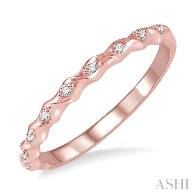 Custom Vintage Wedding Rings-1/20 ctw Spiral Shank Round Cut Diamond Stackable Band in 14K Rose Gold