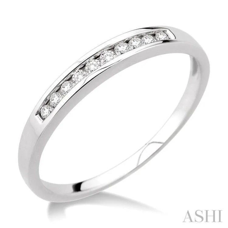 Custom Silver Wedding Bands for Men-1/10 Ctw Round Cut Diamond Band in 10K White Gold