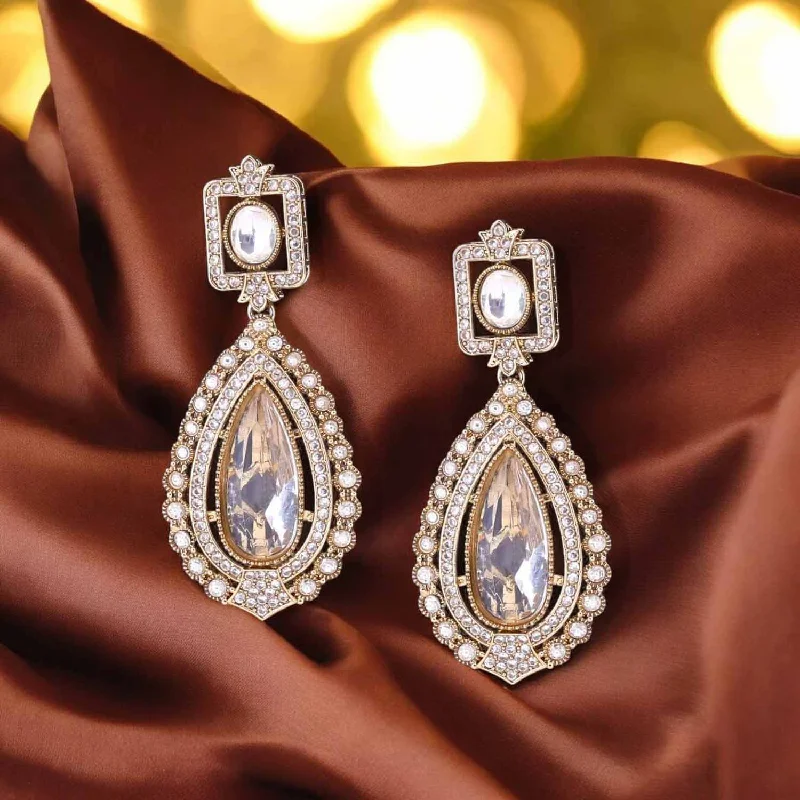 Stylish Pearl Drop Earrings-Golden Rinaya Danglers