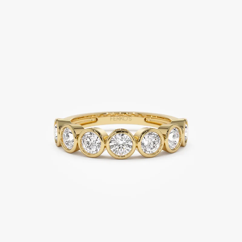 Wedding Rings with Custom Settings-1.45 ctw 14k Bezel Setting Seven Stone Round Lab Grown Diamond Ring - Mila