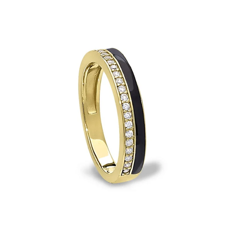 Unique Men’s Wedding Bands-Gold Vermeil Sterling Silver Micropave Ring with with Black Enamel and Simulated Diamondss