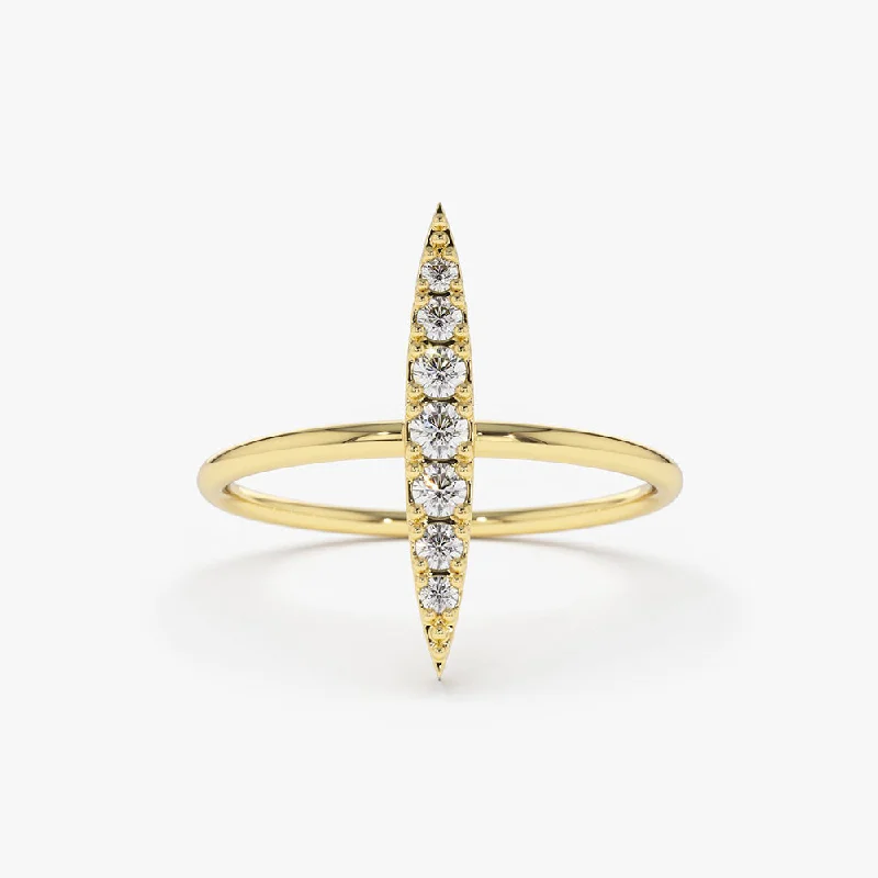 Affordable Vintage Engagement Rings-14K Gold Elongated Micro Pave Diamond Ring