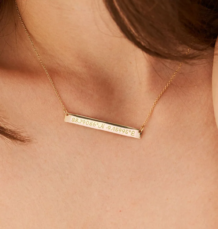 Love Heart Pendant Necklaces-Coordinates Bar Necklace