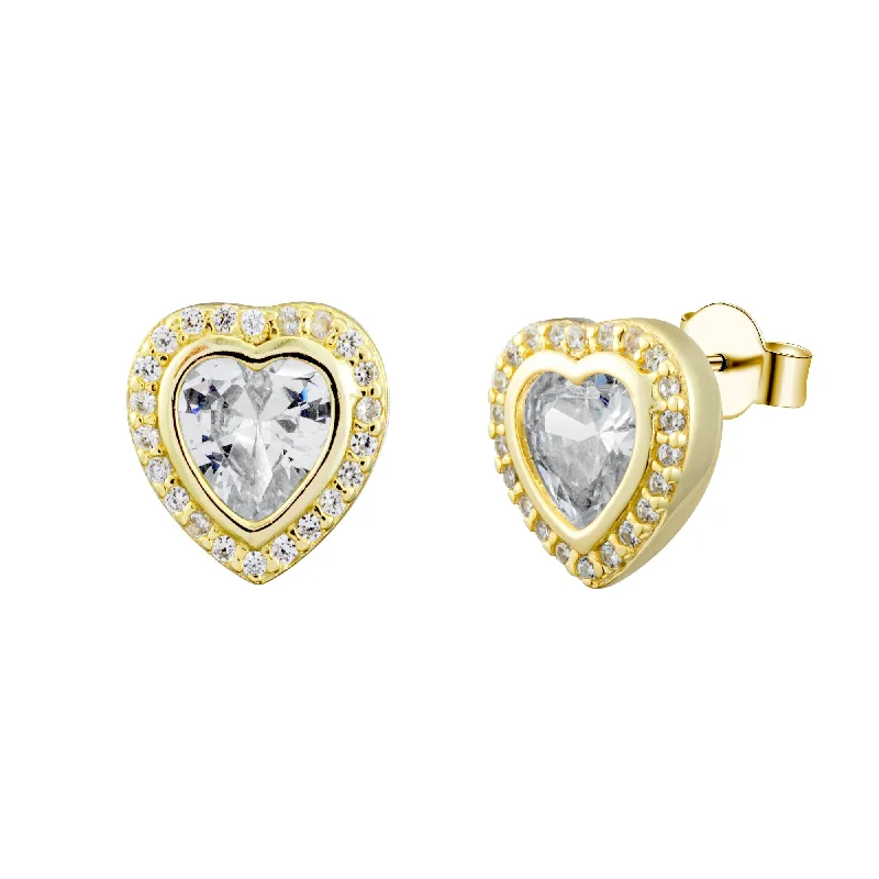 Large Crystal Hoop Earrings-Elevated Halo Heart Crystal Pave Stud Earrings