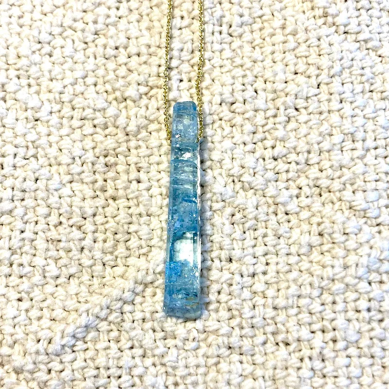 Crystal Pendant Necklaces-One of a Kind Aquamarine Sliver on 14K Gold Necklace