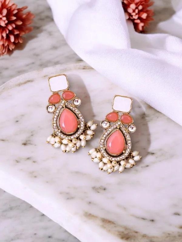 Personalized Pearl Earrings-Coral Nalini Danglers