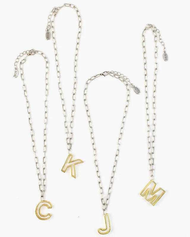 Men's Necklaces-Lovell Initial Necklace Gold on Silver