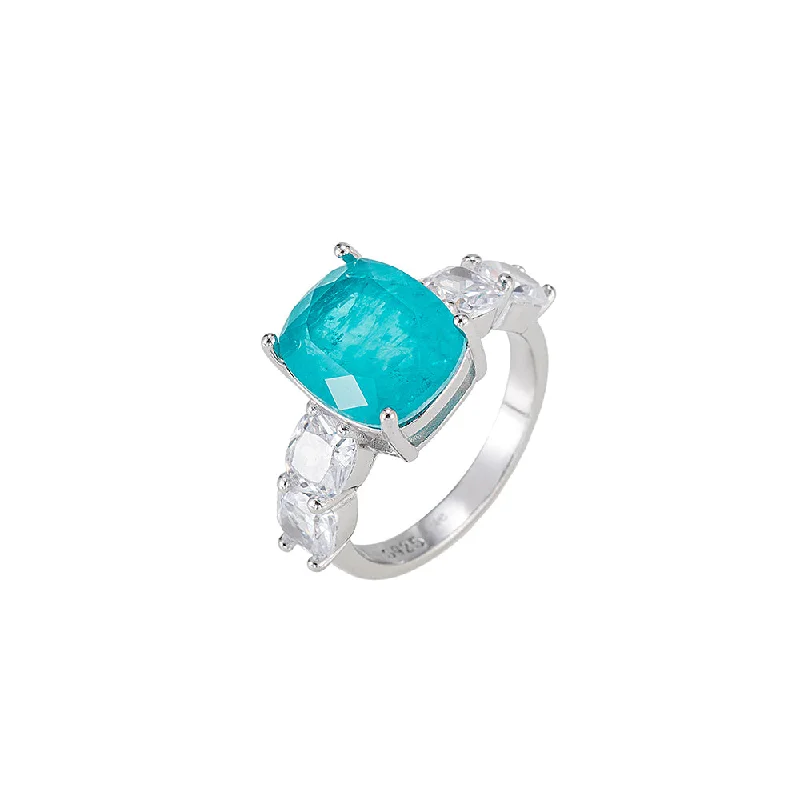 Custom Signet Wedding Rings-Aqua Topaz and CZ Stone Ring