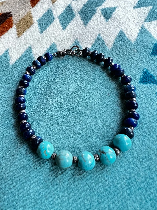 Minimalist Beaded Bracelets for Men-Turquoise and Lapis Beaded Bracelet