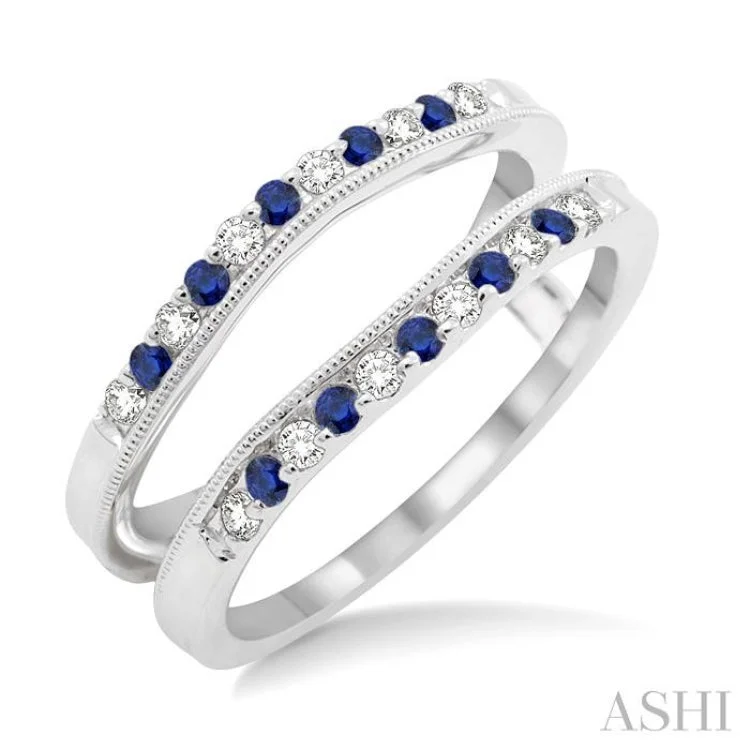 Designer Wedding Rings for Her-1/6 ctw Round Cut Diamond and 1.45MM Sapphire Precious Insert Ring in 14K White Gold