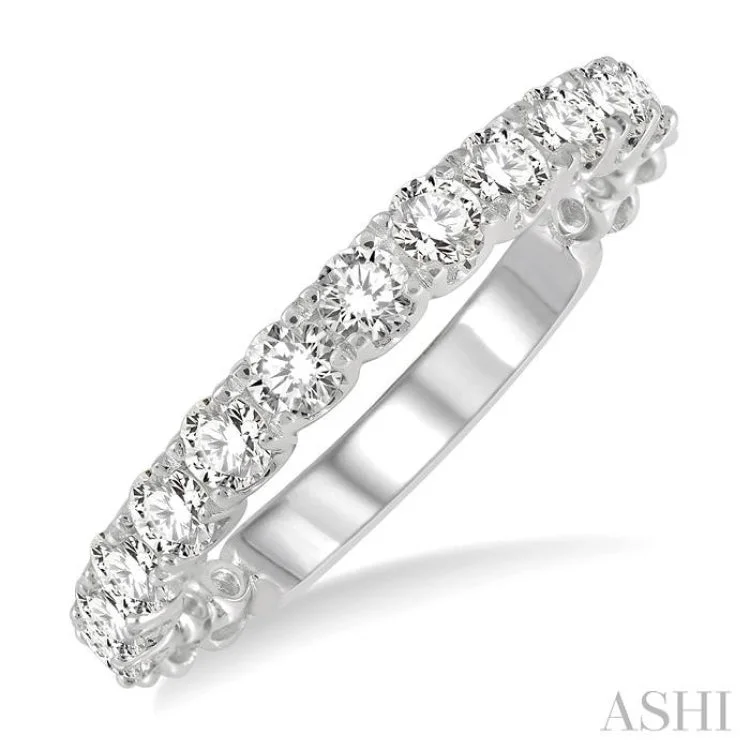 Birthstone Wedding Rings for Couples-3/4 ctw Lattice Round Cut Diamond Wedding Band in 14K White Gold