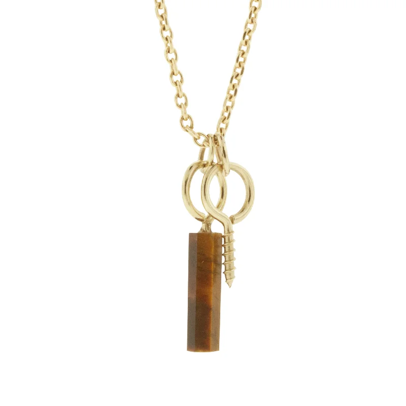 Custom Made Necklaces-Double Hook Eye Screw Tiger's Eye Pendant Necklace