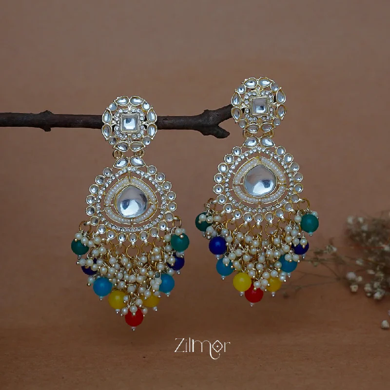 Handmade Gemstone Earrings-KV200125 - Designer Multi colored Chandbali Earrings