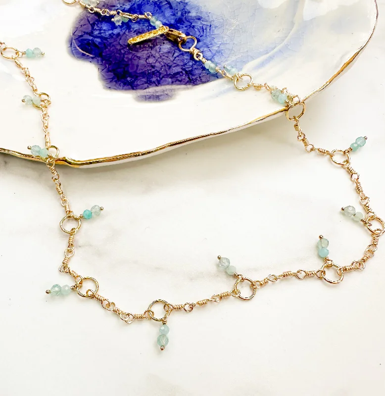 Zodiac Sign Necklaces-Aquamarine wrapped link necklace