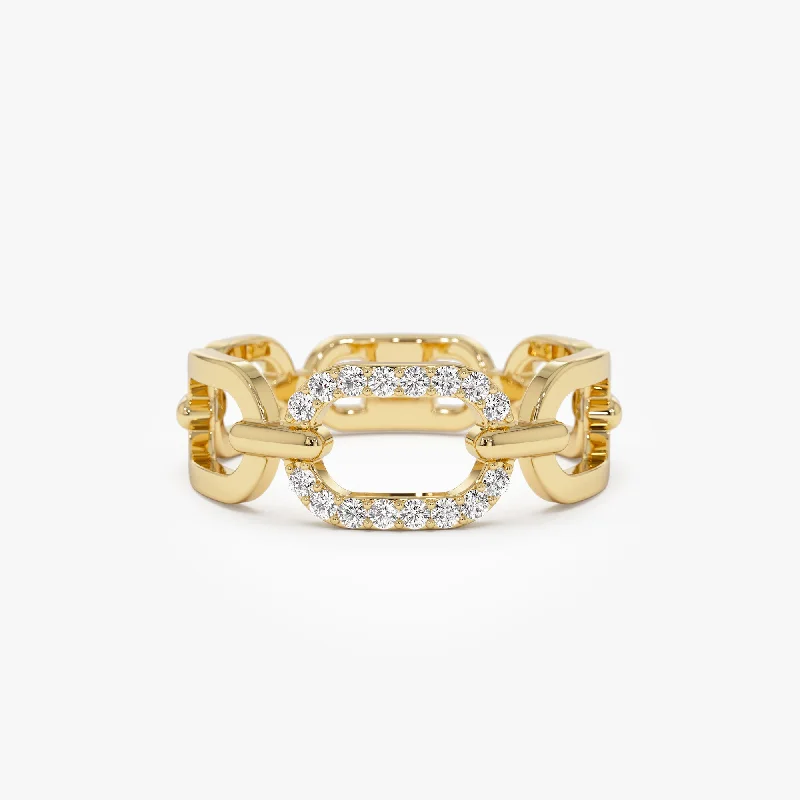 Women’s Vintage Promise Rings-14k Diamond Buckle Chain Ring