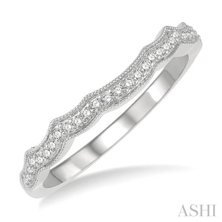 Affordable Gold Rings-1/8 ctw Wave Lattice Round Cut Diamond Wedding Band in 14K White Gold