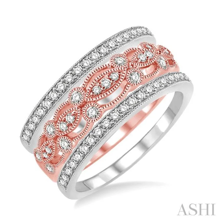 Custom Diamond Wedding Rings for Women-5/8 Ctw Round Cut Diamond Triple Band Set in 14K Rose and White Gold