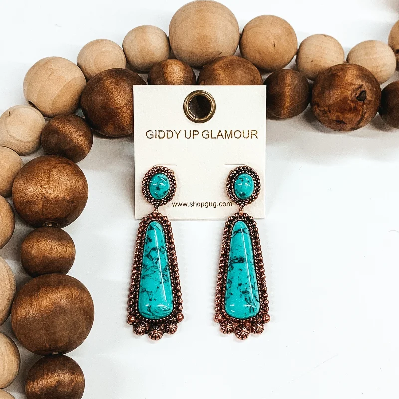 Unique Drop Stud Earrings-Tennessee Travels Drop Earrings in Copper Tone and Turquoise