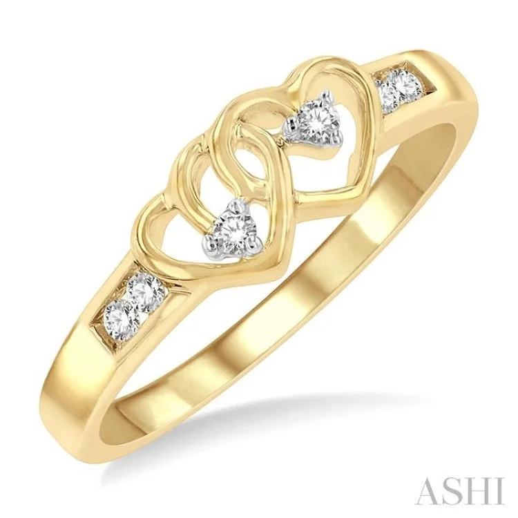 Matching Wedding Rings for Couples-1/10 Ctw Twin Hearts Diamond Ring in 10K Yellow Gold