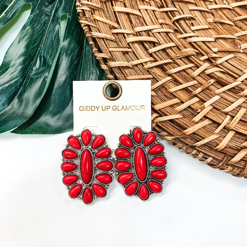 Simple Gold Earrings-Oval Cluster Earrings in Red