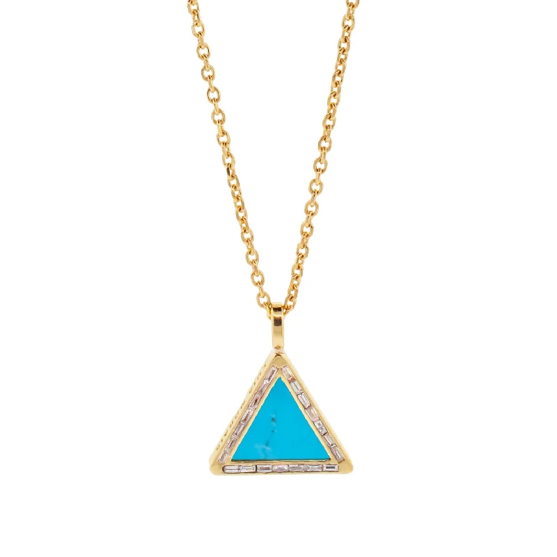 Handmade Necklaces-Turquoise Triangle Pendant Necklace with Diamond Baguettes