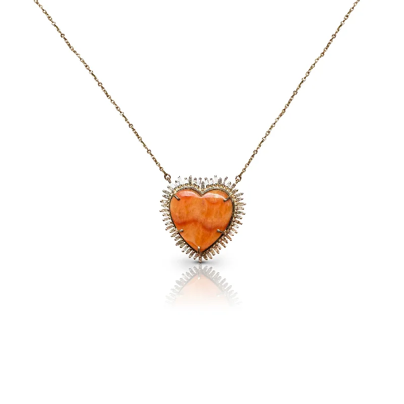 Trendy Choker Necklaces-14k Diamond and Spiney Oyster Shell Heart Necklace