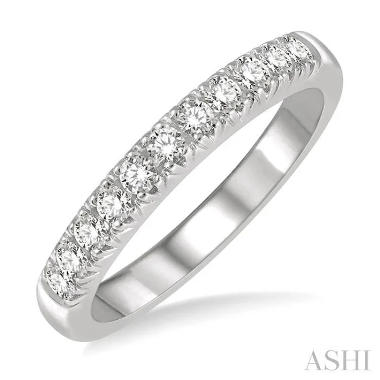 Men’s Custom Promise Wedding Rings-1/3 ctw 11 Stone Round Cut Diamond Wedding Band in 14K White Gold