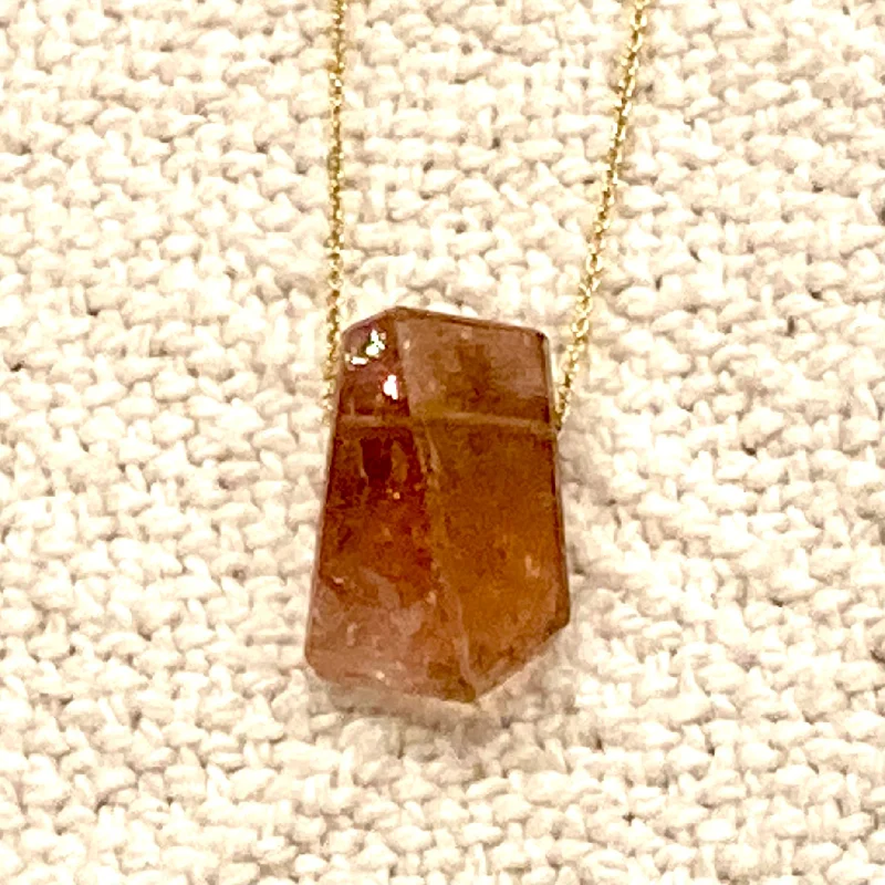 Topaz Necklaces-One of a Kind Geometric Pink Tourmaline on 14K Gold Necklace