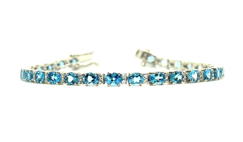 Engraved Bracelets for Special Occasions-Blue Topaz and Cubic Zirconia Bracelet in Sterling Silver