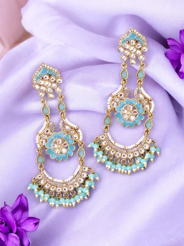 Crystal Dangle Earrings-Turquoise Dia Chandbalis