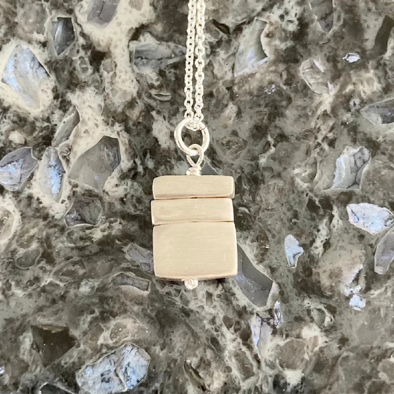 Artistic Pendant Necklaces-Stacked Brushed Sterling Silver Bars Pendant Necklace