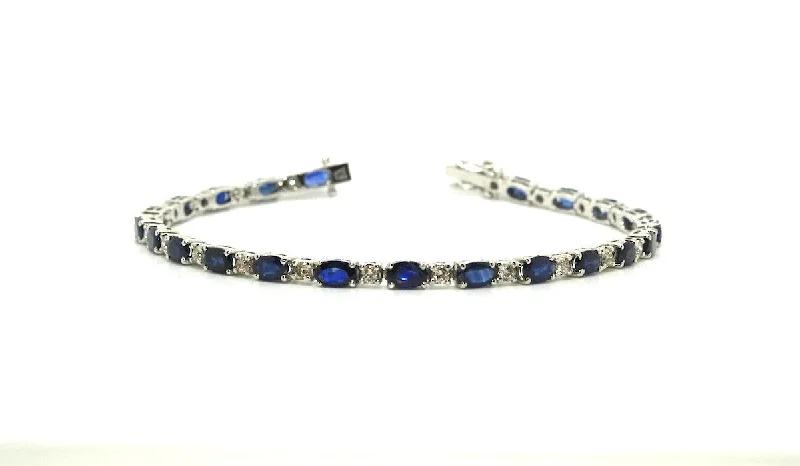 Vintage Leather Bracelets for Men-Blue Sapphire And Diamond Tennis Bracelet Ad No.0782