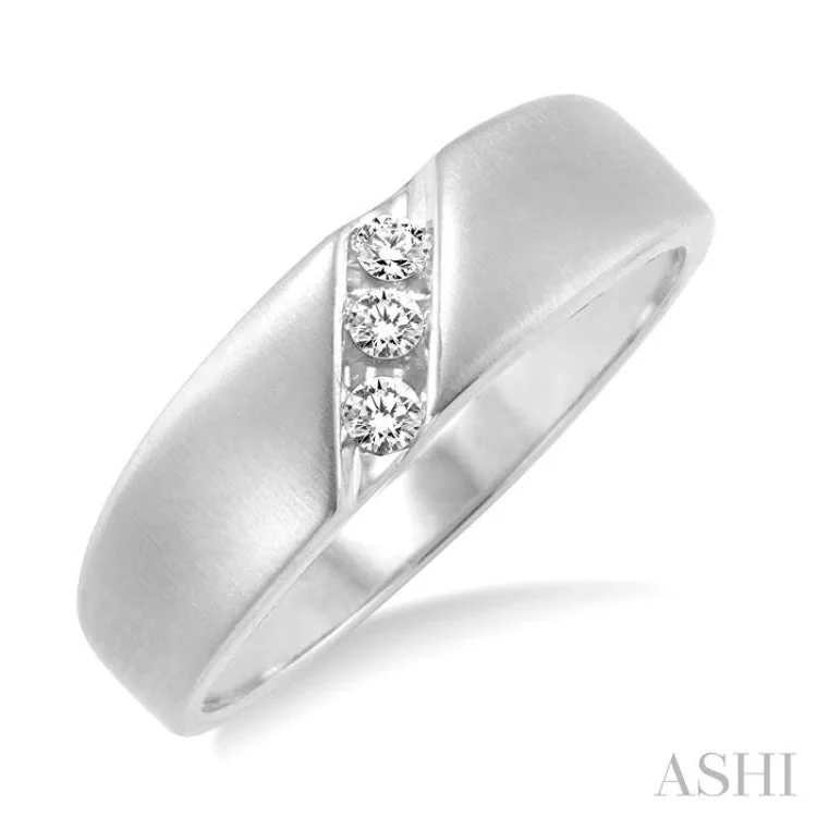 Customizable Promise Wedding Ring Sets-1/8 Ctw Round Cut Diamond Men's Ring in 14K White Gold