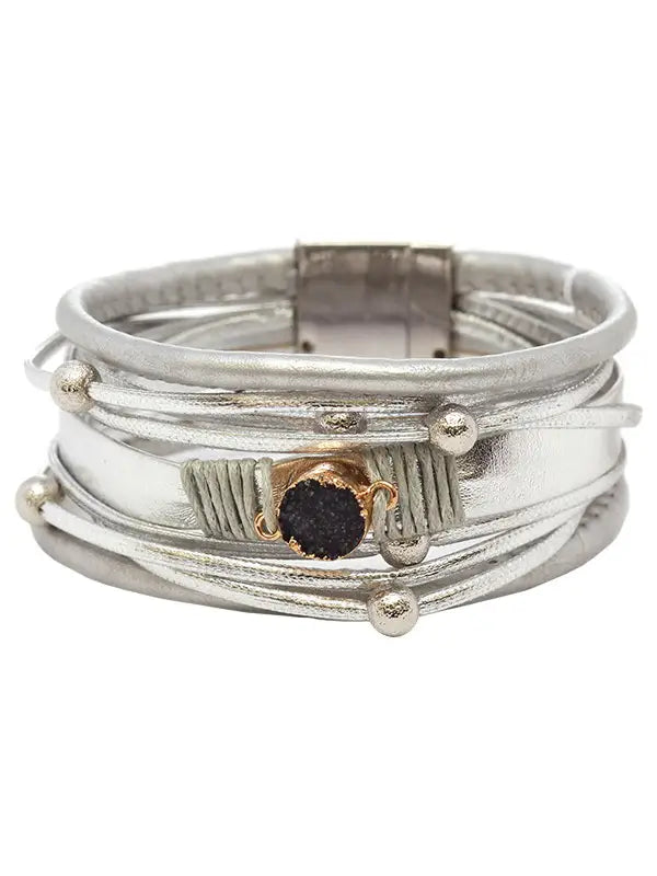 Classic Women’s Bracelets with Diamonds-Druzy with leather bracelet