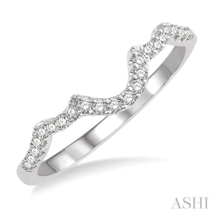 Customizable Promise Bands-1/6 Ctw Curved Round Cut Diamond Wedding Band in 14K White Gold