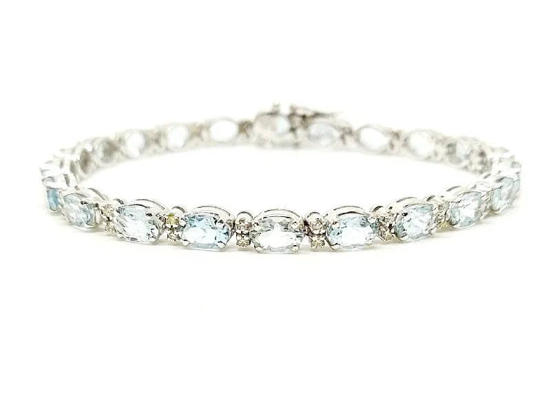 Rose Gold Cuff Bracelets for Women-AQUAMARINE AND DIAMOND TENNIS BRACELET AD NO.2751