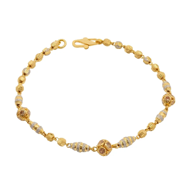 Custom Friendship Bracelets for Boys-22K Multitone Gold Beaded Bracelet W/ Diamond Cutting & Cubic Zirconia