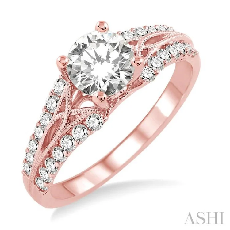 Designer Promise Rings for Women-3/8 Ctw Diamond Semi-Mount Engagement Ring in 14K Rose Gold