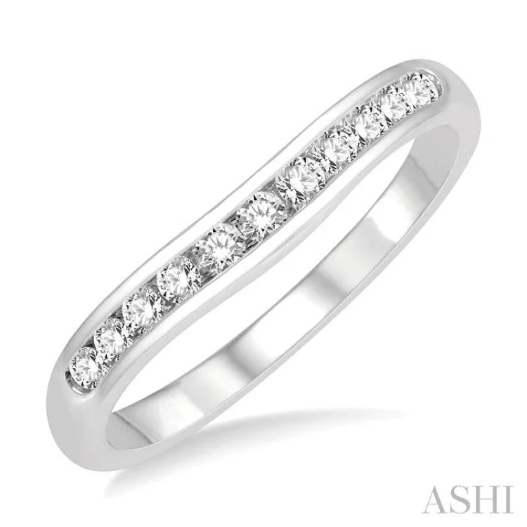 Designer Wedding Rings with Custom Engraving-1/4 Ctw Round Cut Diamond Inlay Wedding Band in 14K White Gold