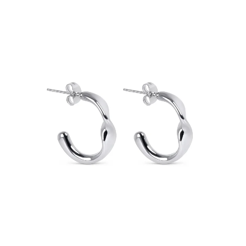 Silver and Gold Earrings-Sculpture Half Hoop Earrings - Silver