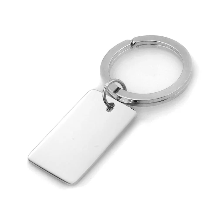 Designer Wedding Rings with Custom Engraving-Rhodium Finish Plain Polished Rectangle Key Ring