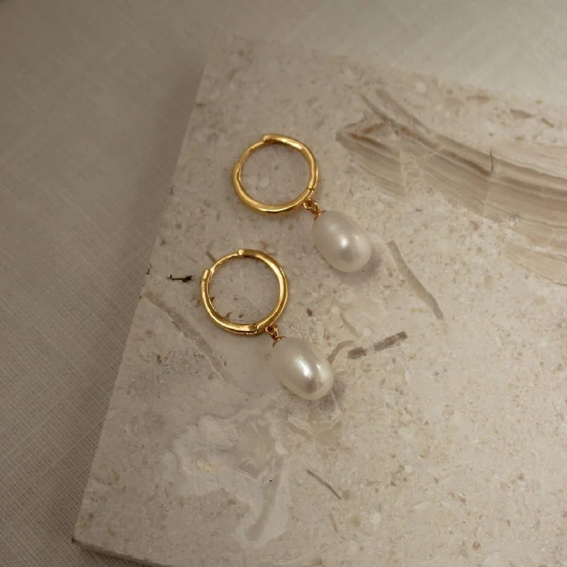 Elegant Gemstone Earrings for Women-Maggie Pearl Drop Hoops