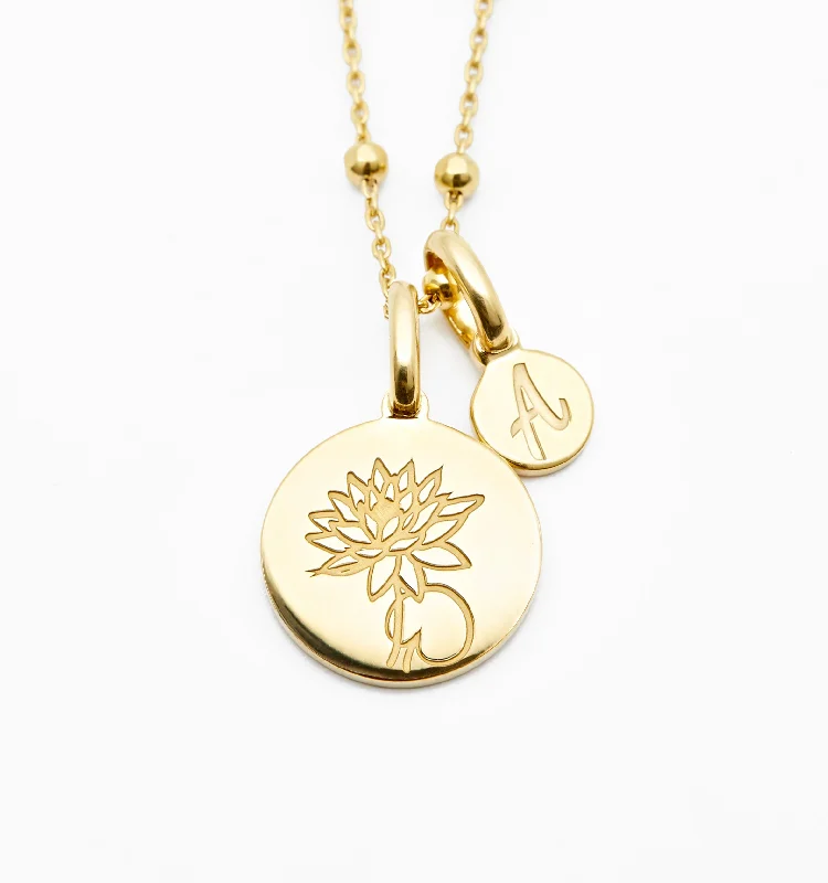 Shiny Necklaces-Lotus Necklace With Initial - July Flower