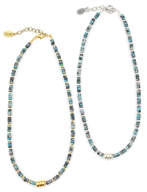 Artistic Pendant Necklaces-Chimayo Gemstone and Metal Beaded Necklace