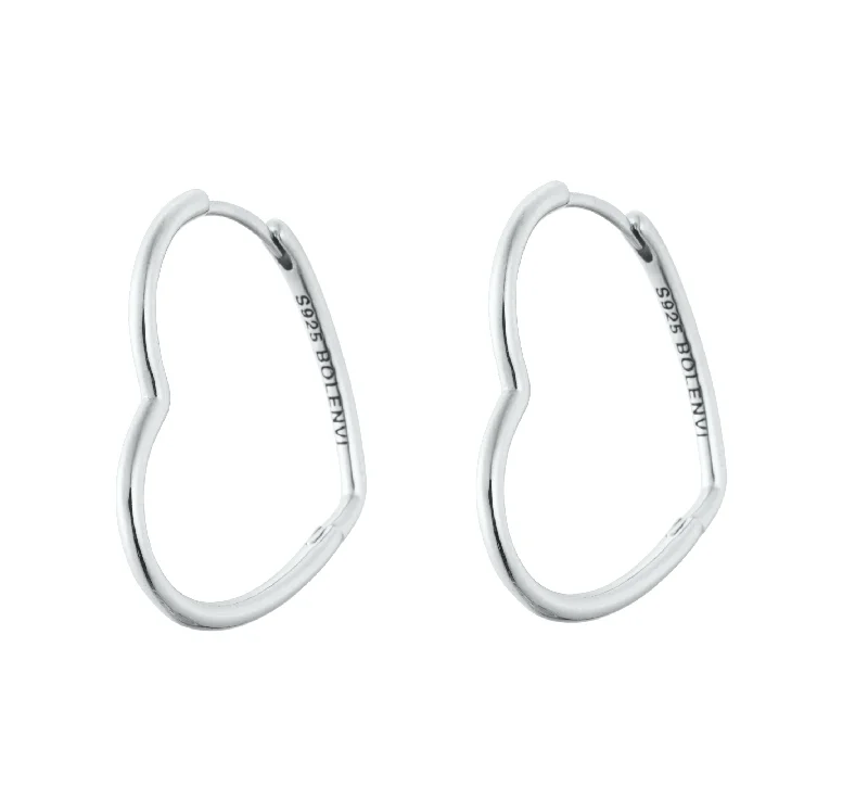 Modern Silver Earrings-Silver Asymmetrical Heart Hoop Earrings