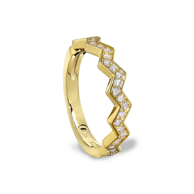 Vintage Promise Rings for Women-Gold Vermeil Sterling Silver Micropave Ups and Downs Ring with Simulated Diamonds