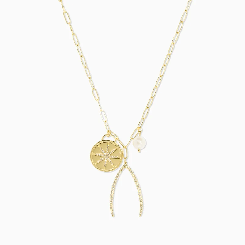 Fashion Jewelry Necklaces-wishbone starburst charm necklace