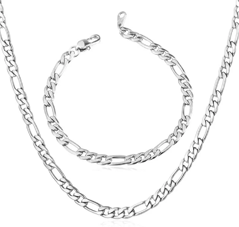 Unique Adjustable Bracelets for Teen Girls-7mm Figaro Chain/Bracelet Set Stainless Steel