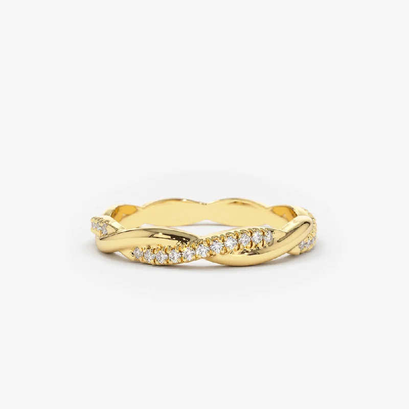 Vintage Gold Engagement Rings-14K Gold Weaving Braid Eternity Diamond Ring